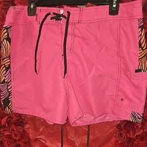 Raya Sun Women's Pink Swim Shorts with Patterned Sides Velcro Closure Size XL